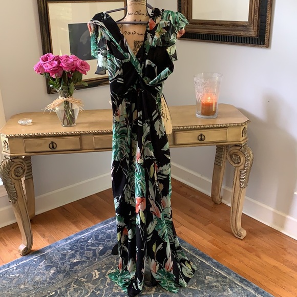 GIANNI BINI fall black green floral jumpsuit S 2 4 - Picture 4 of 7